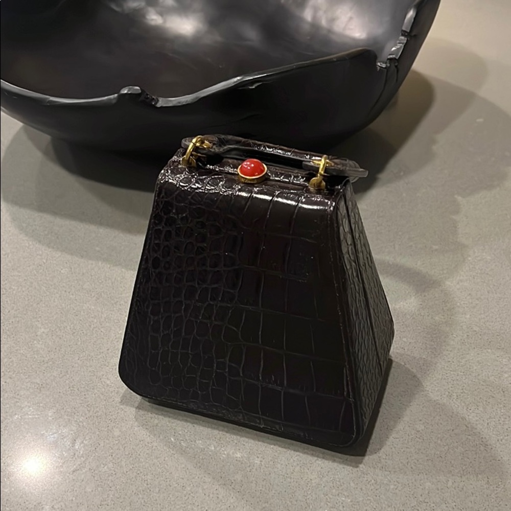 Staud Kenny Brown Croc-Embossed Leather Bag